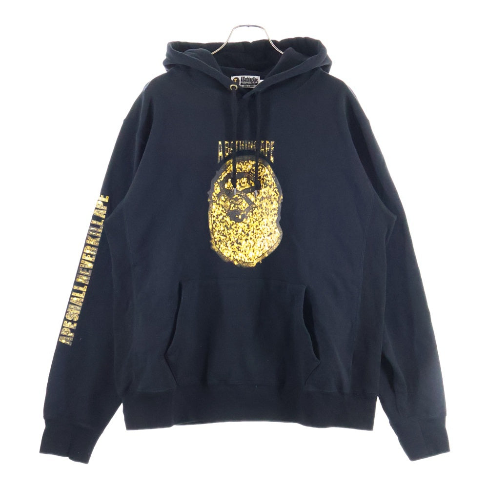 A BATHING APE(アベイシングエイプ) フロントロゴデザイン カンガルーポケット ドローストリング フーデッド スウェット パーカ ブラック 001PPG301009X