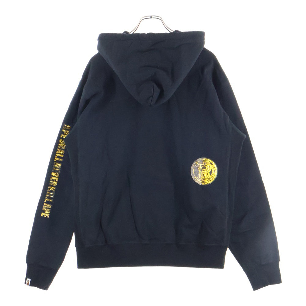 A BATHING APE(アベイシングエイプ) フロントロゴデザイン カンガルーポケット ドローストリング フーデッド スウェット パーカ ブラック 001PPG301009X