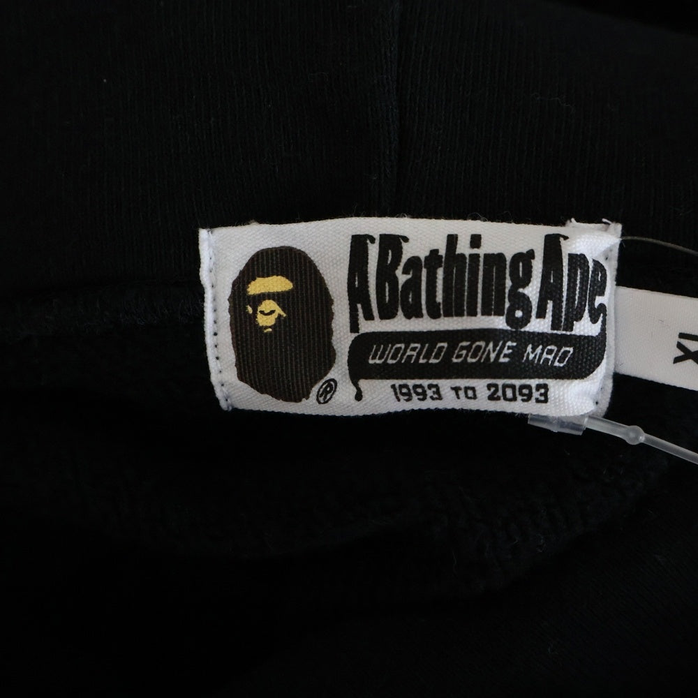 A BATHING APE(アベイシングエイプ) フロントロゴデザイン カンガルーポケット ドローストリング フーデッド スウェット パーカ ブラック 001PPG301009X