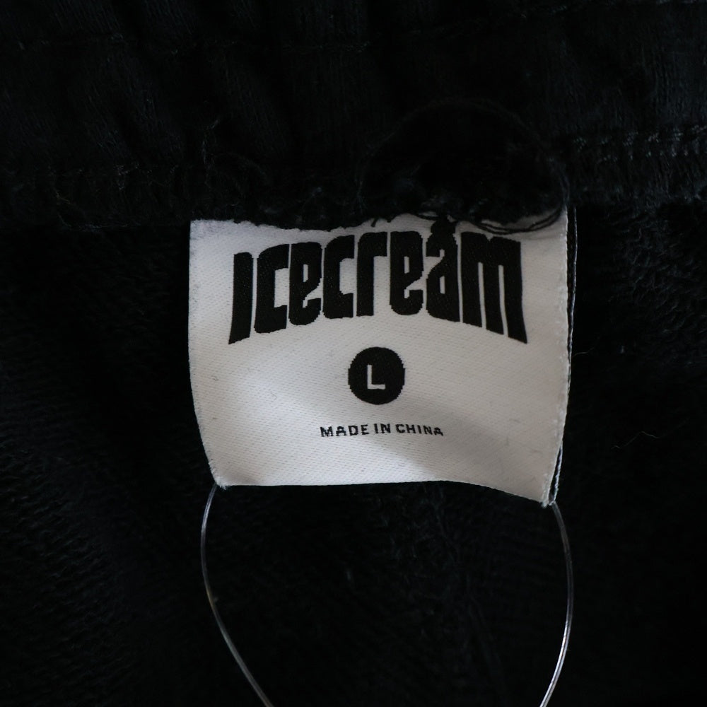 ICE CREAM(アイスクリーム) サイドロゴデザイン マルチポケット ドローストリング ハーフスウェットパンツ ブラック 491-6100