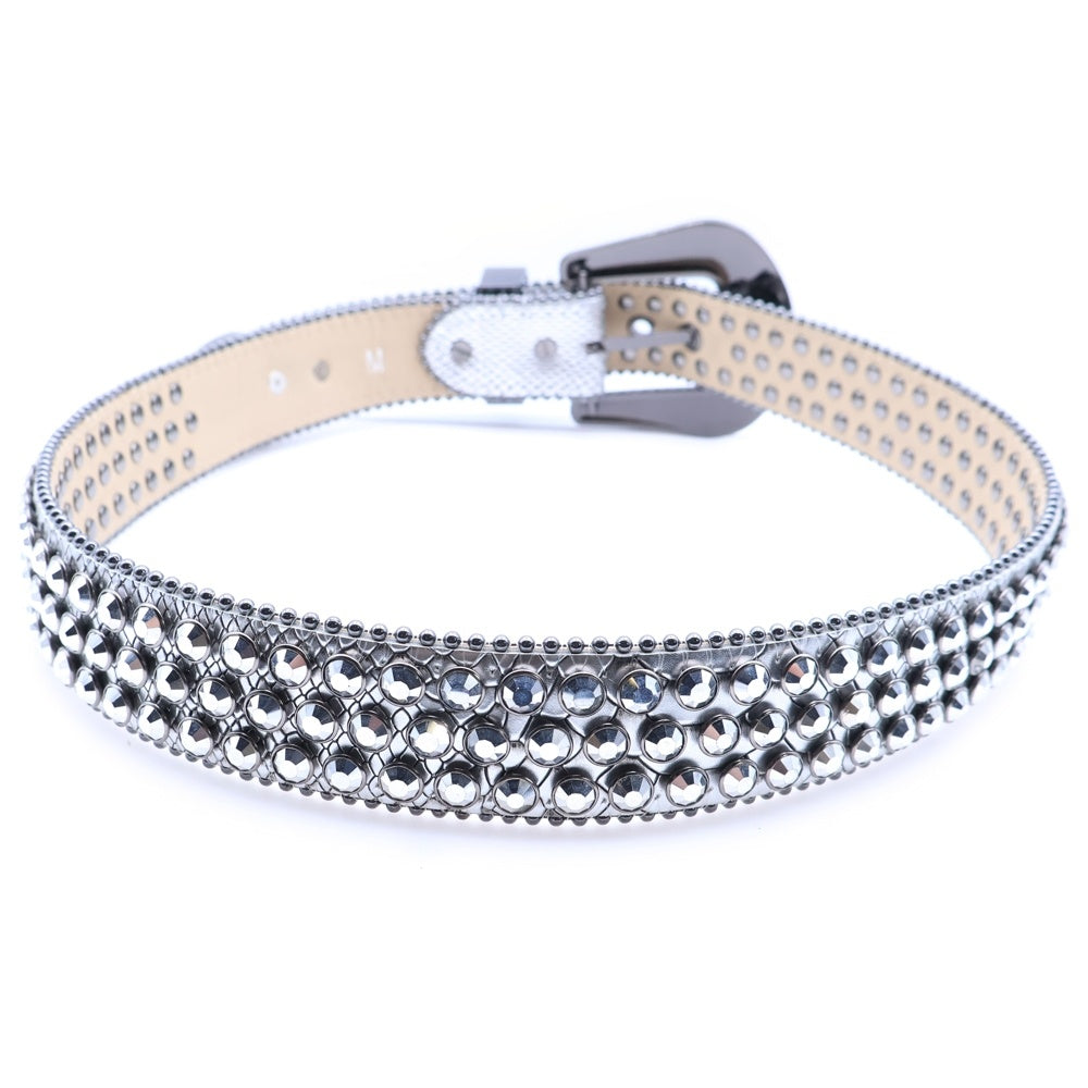 hermetic(ヘルメティック) ライトストーンデザイン ロゴプレート レザー ベルト シルバー