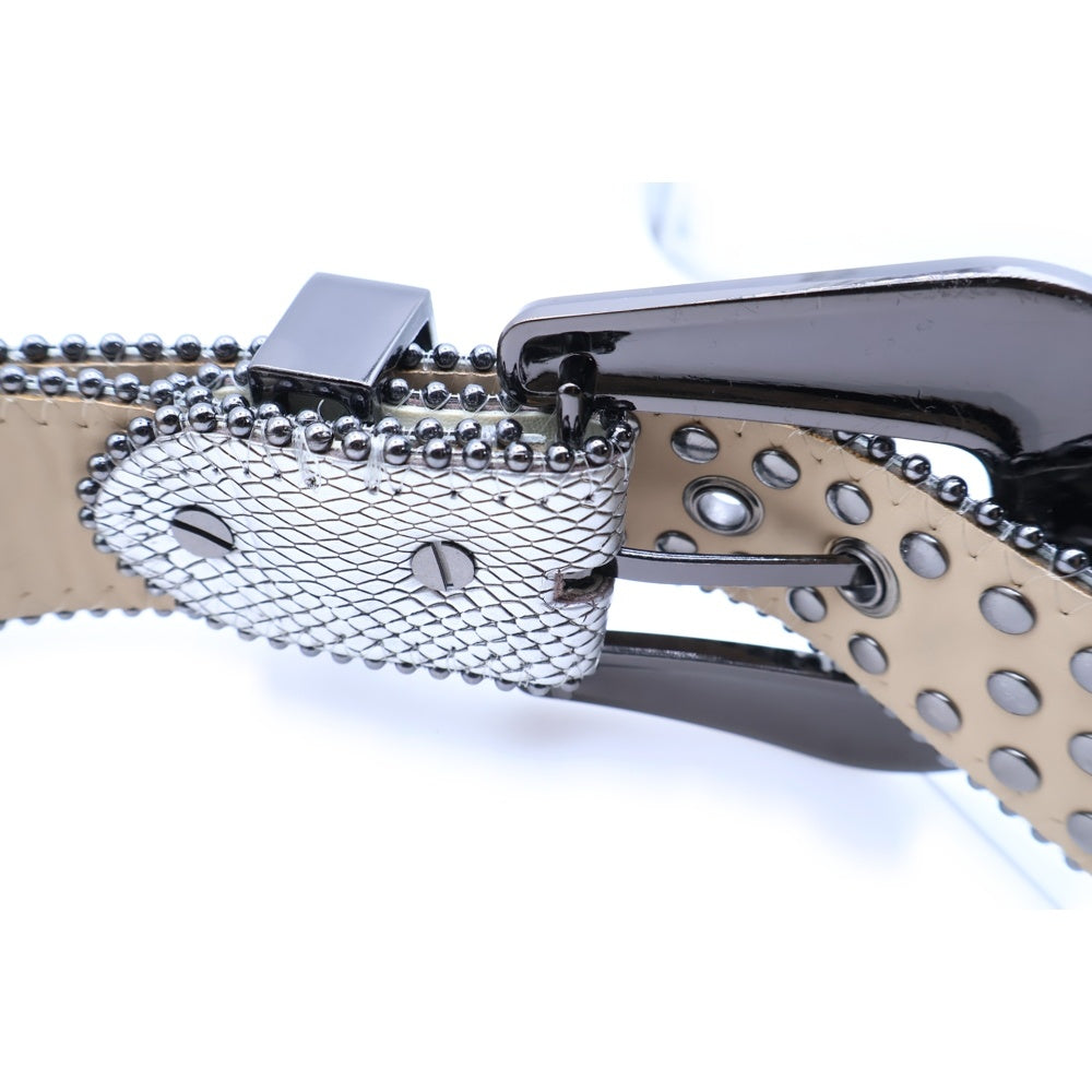 hermetic(ヘルメティック) ライトストーンデザイン ロゴプレート レザー ベルト シルバー