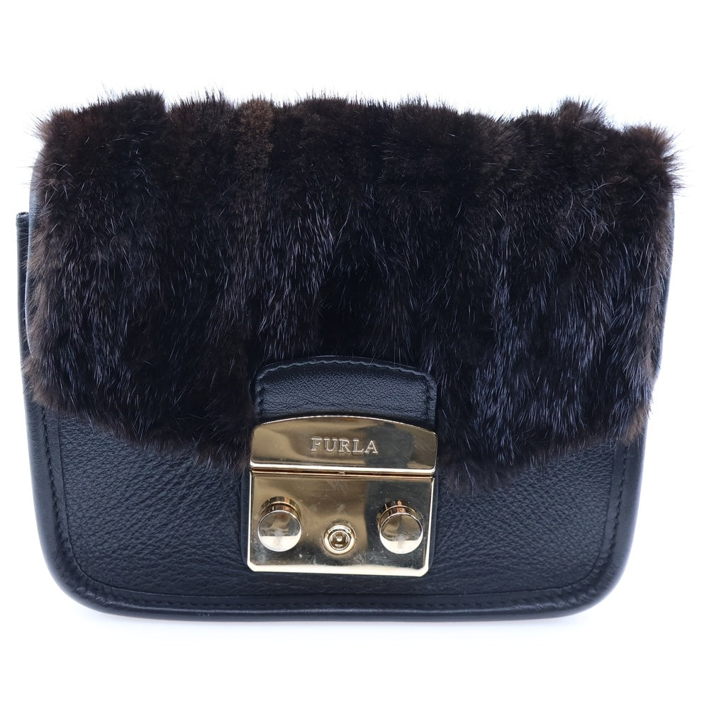 FURLA(フルラ) メトロポリス ファー切り替え ミニショルダーバッグ ブラック レディース