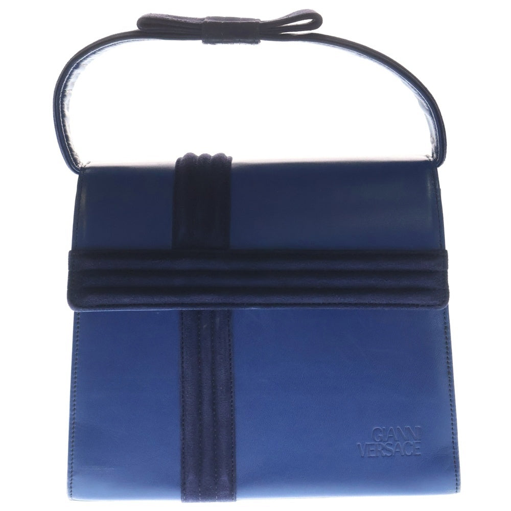 GIANNI VERSACE(ジャンニ ヴェルサーチ) リボンハンドル レザー ハンドバック ブルー レディース
