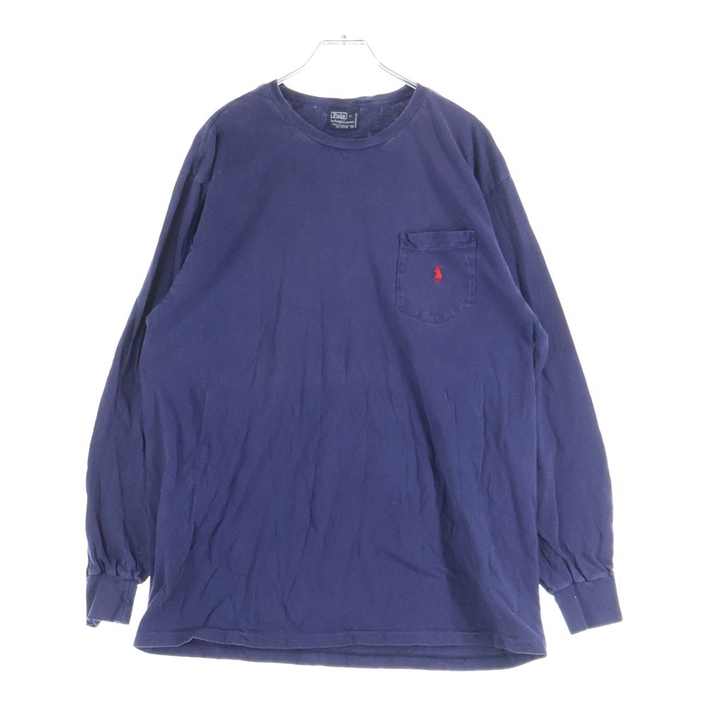 POLO RALPH LAUREN(ポロラルフローレン) 90s VINTAGE ワンポイント 胸ポケット 長袖Tシャツ ネイビー