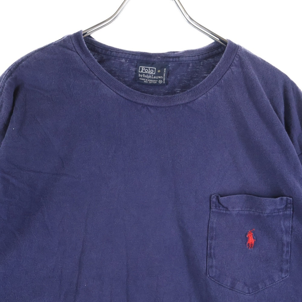 POLO RALPH LAUREN(ポロラルフローレン) 90s VINTAGE ワンポイント 胸ポケット 長袖Tシャツ ネイビー