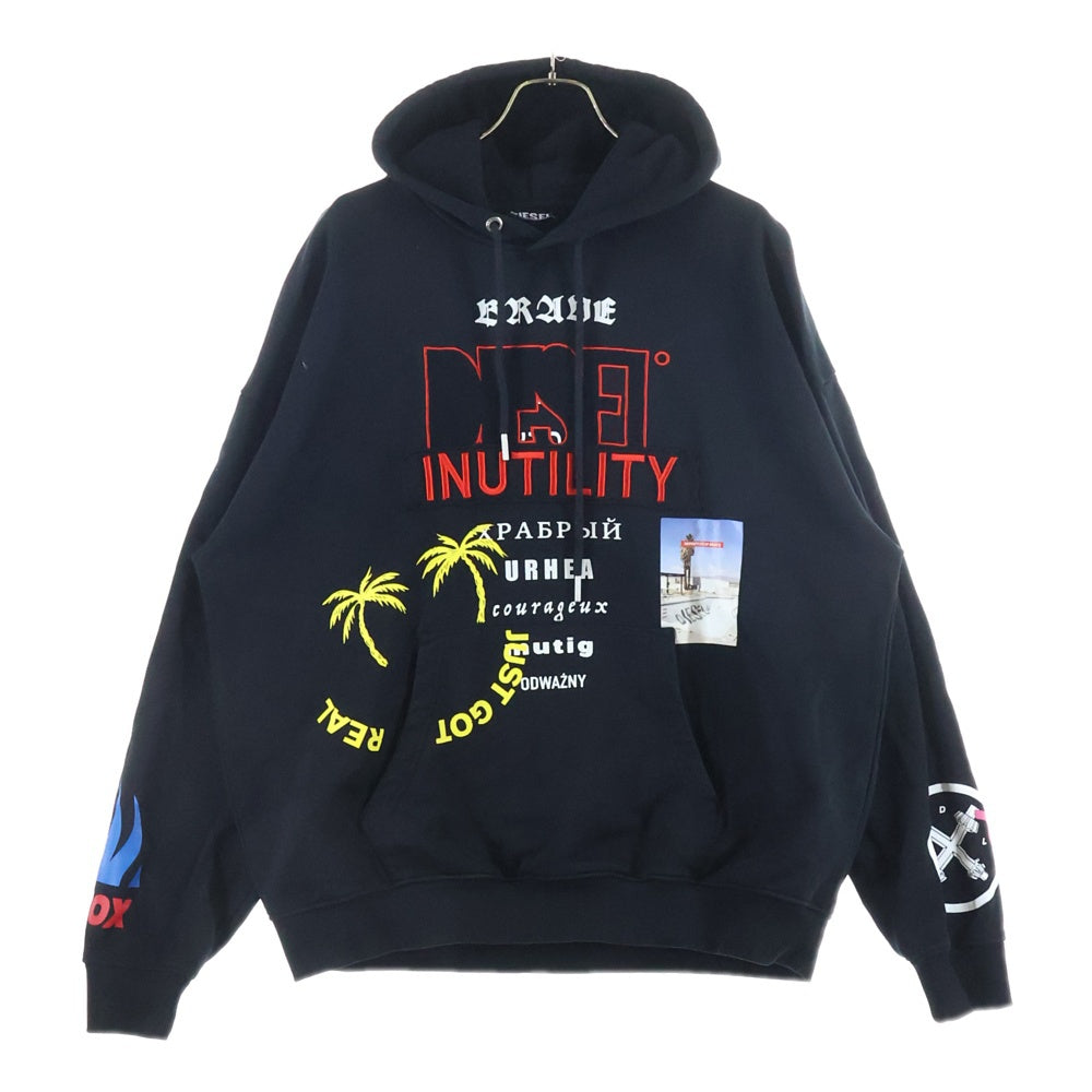 DIESEL(ディーゼル) フロント刺繍 プルオーバースウェットパーカー フーディー ブラック A03009