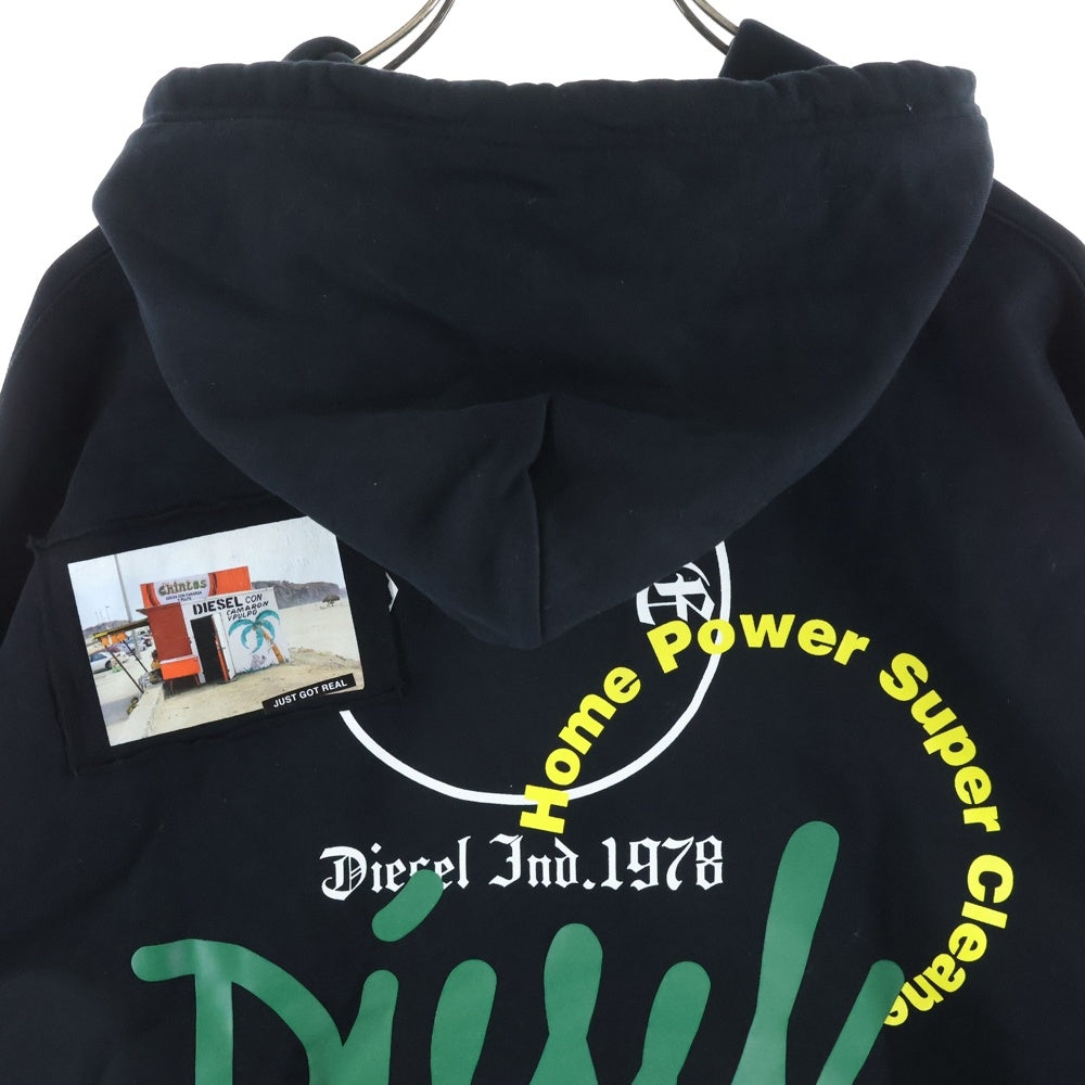 DIESEL(ディーゼル) フロント刺繍 プルオーバースウェットパーカー フーディー ブラック A03009