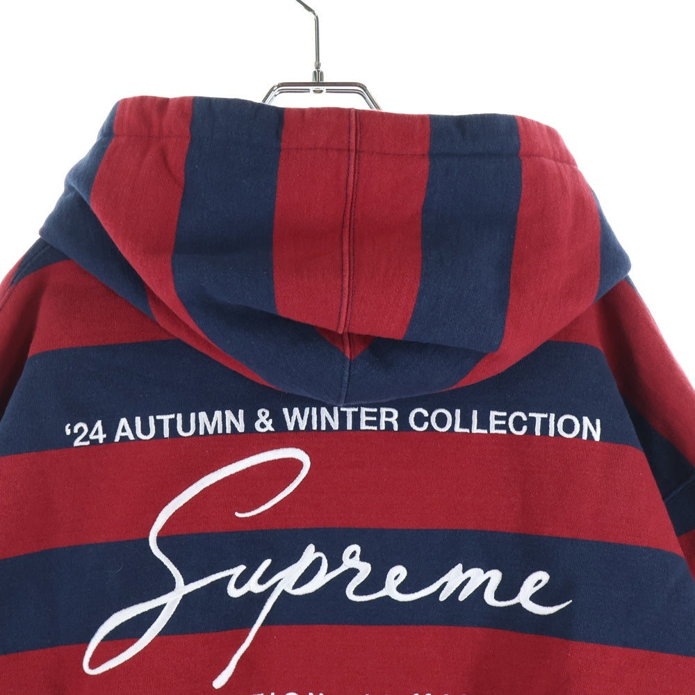 SUPREME(シュプリーム) 24AW ×MARTINE ROSE Hooded Sweatshirt マーティンローズ ボーダー 両面刺繍デザイン スウェット プルオーバーパーカー レッド/ネイビー