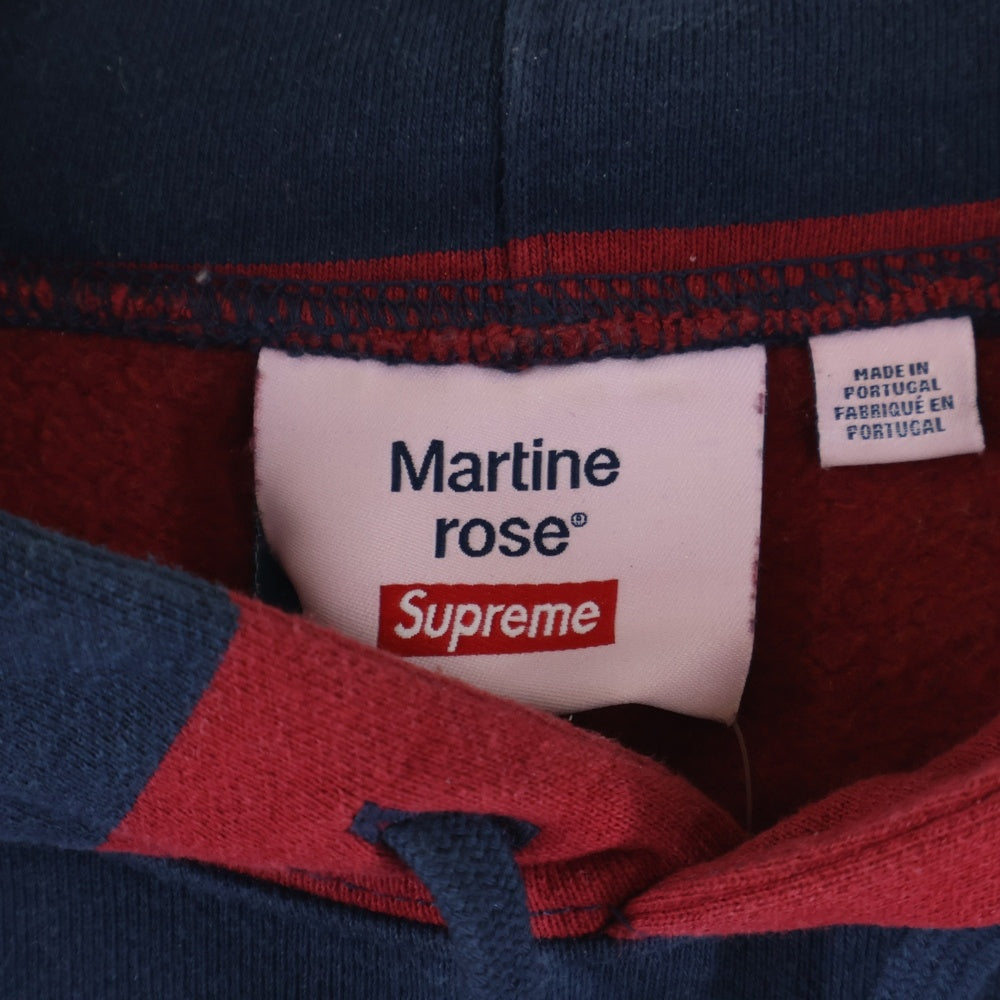 SUPREME(シュプリーム) 24AW ×MARTINE ROSE Hooded Sweatshirt マーティンローズ ボーダー 両面刺繍デザイン スウェット プルオーバーパーカー レッド/ネイビー