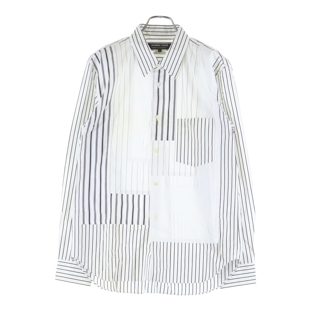 COMME des GARCONS HOMME DEUX(コムデギャルソン オムドゥ) 20SS AD2019 ドッキング ロングスリーブ ストライプシャツ ホワイト/ブラック DE-B038