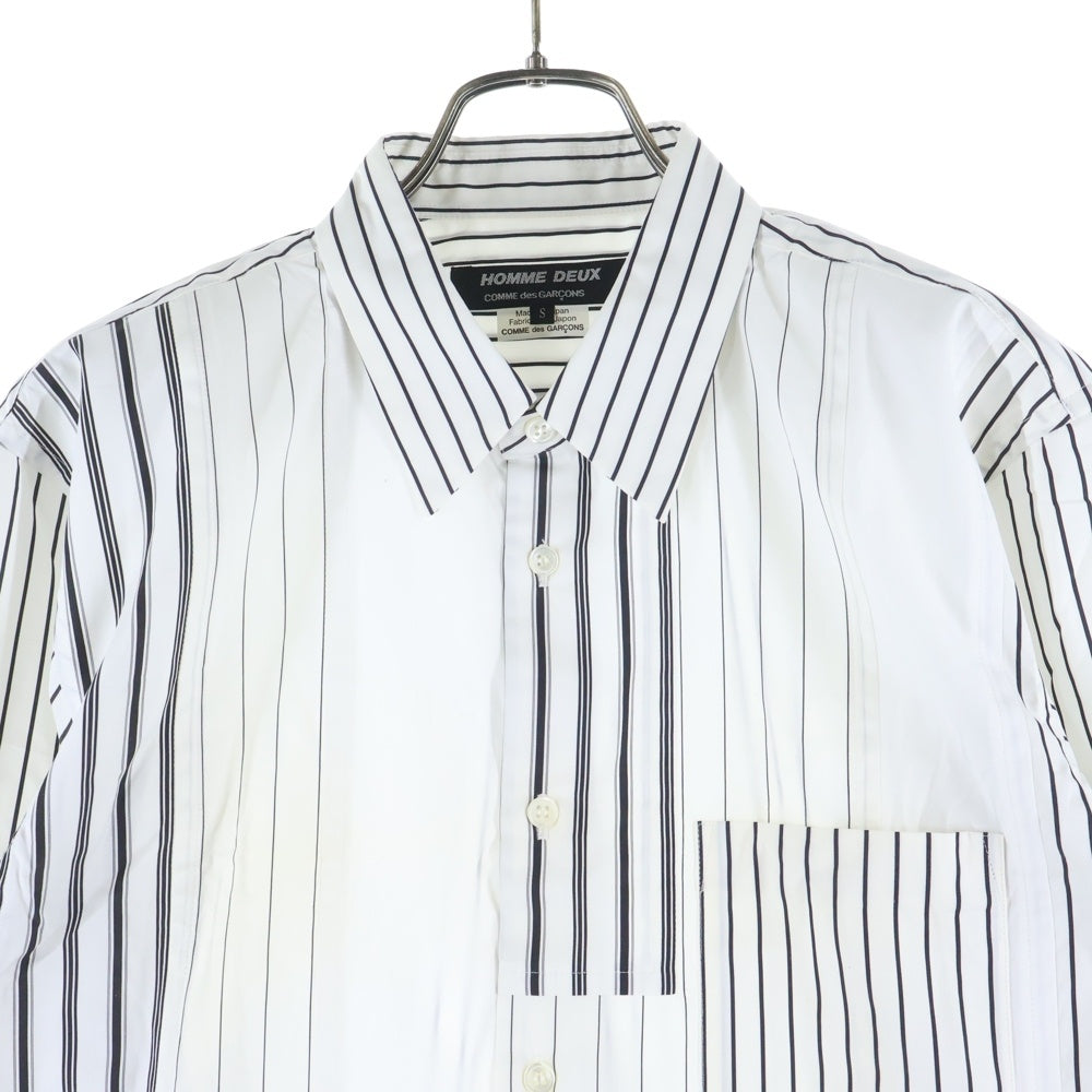 COMME des GARCONS HOMME DEUX(コムデギャルソン オムドゥ) 20SS AD2019 ドッキング ロングスリーブ ストライプシャツ ホワイト/ブラック DE-B038