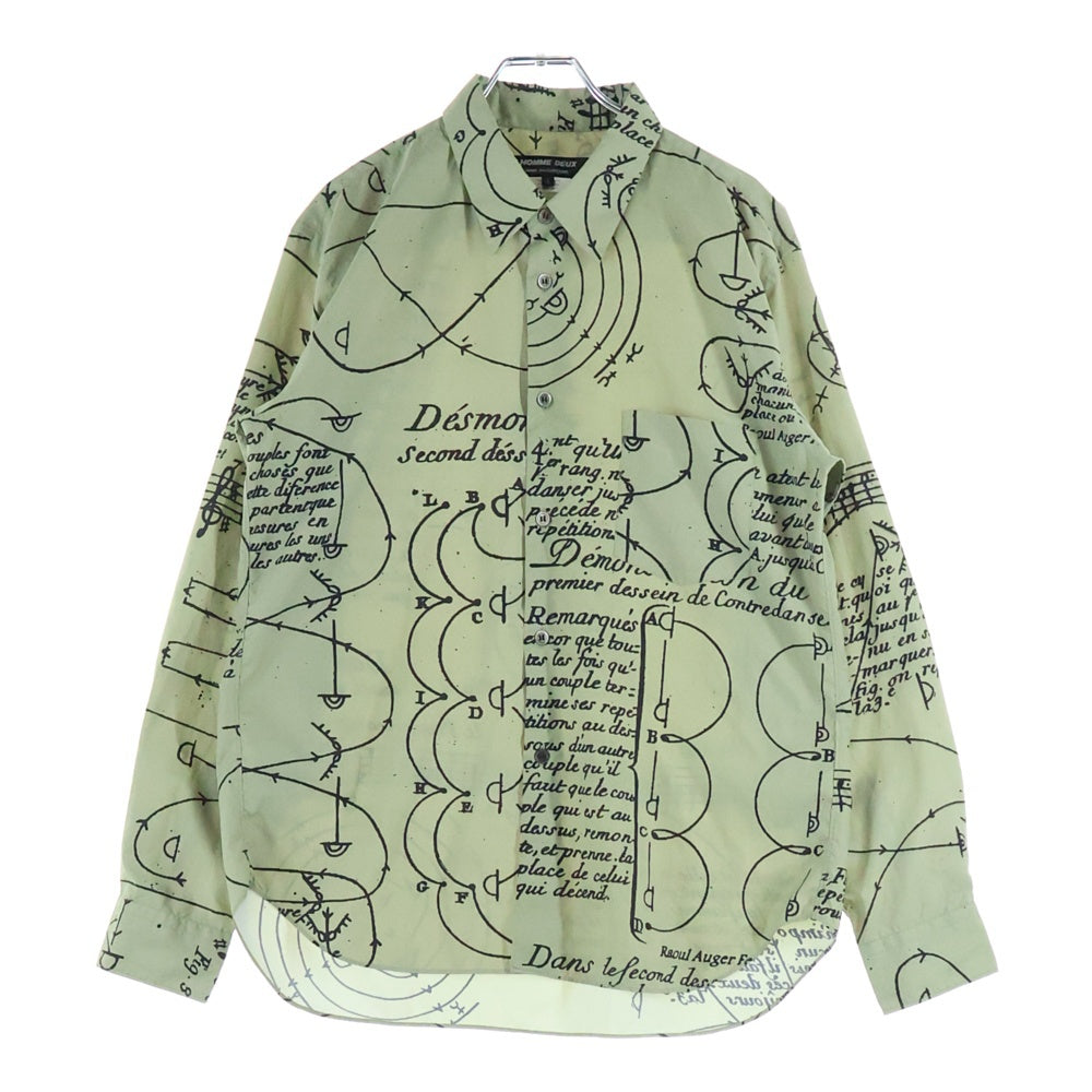 COMME des GARCONS HOMME DEUX(コムデギャルソン オムドゥ) 20SS AD2019 メッセージデザイン ロングスリーブ スタンドカラーシャツ カーキ DE-B058