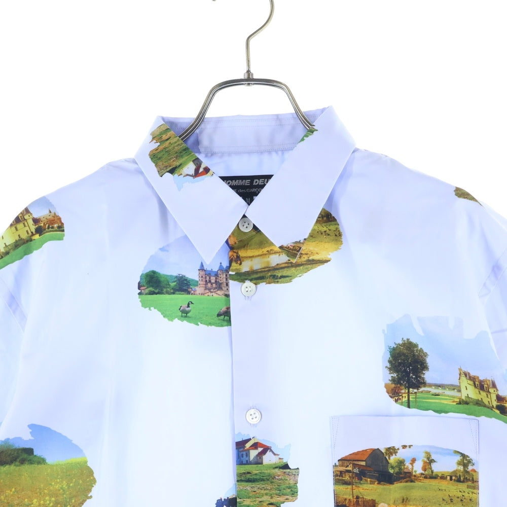COMME des GARCONS HOMME DEUX(コムデギャルソン オムドゥ) 24SS AD2023 フォト総柄プリント 半袖ボタンシャツ ブルー DM-B039