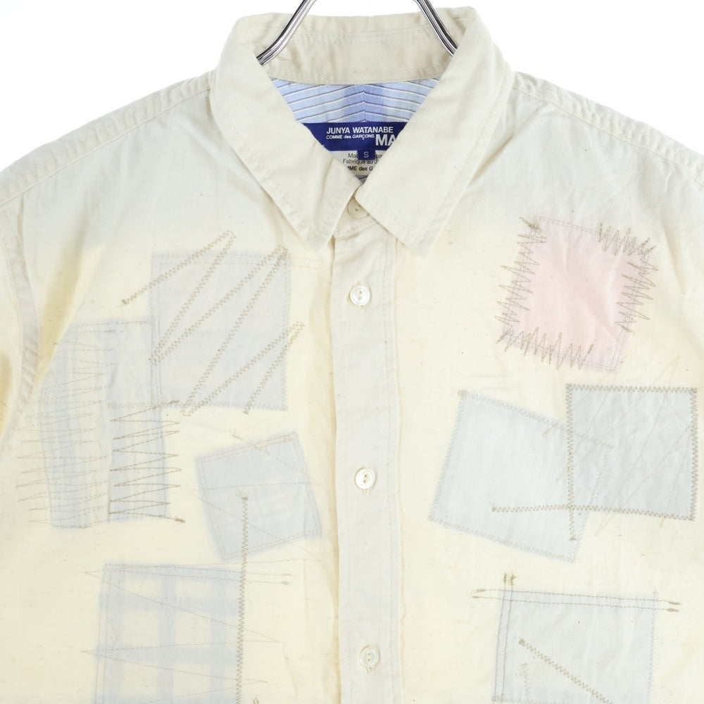 COMME des GARCONS JUNYA WATANABE MAN(コムデギャルソンジュンヤワタナベマン) 20SS AD2019 パッチワーク刺繍加工 半袖コットンシャツ ホワイト WE-B012
