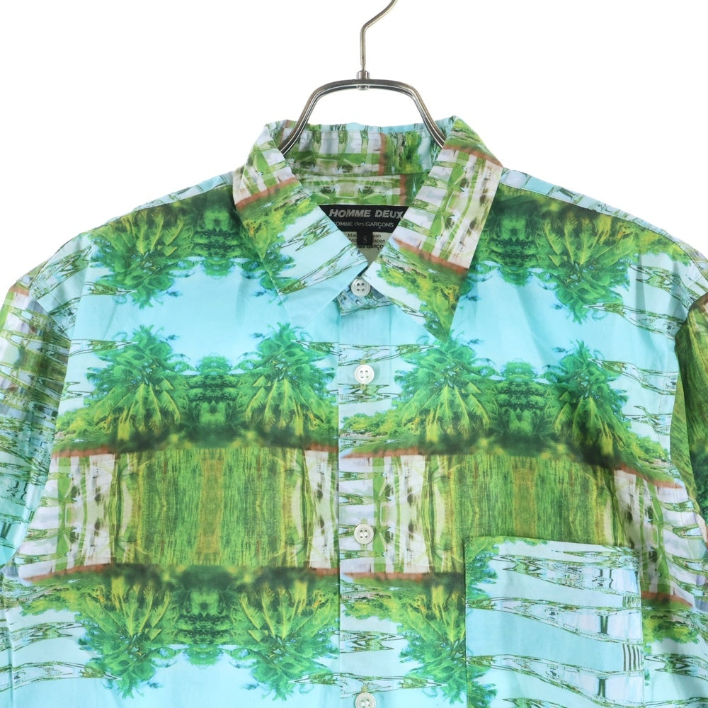 COMME des GARCONS HOMME DEUX(コムデギャルソン オムドゥ) 21SS AD2020 グラフィックアート コットン 半袖シャツ ブルー/グリーン DG-B040