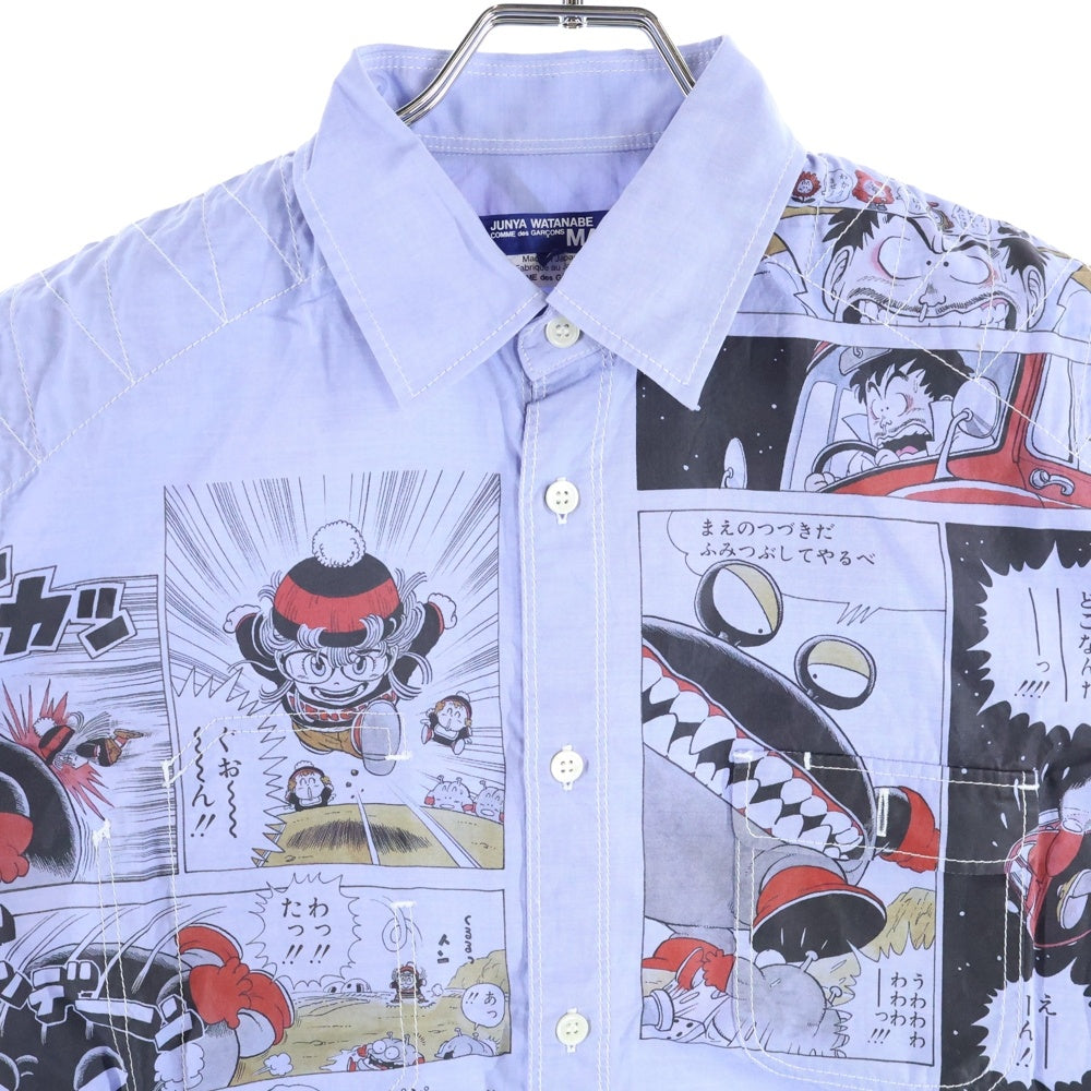 COMME des GARCONS JUNYA WATANABE MAN(コムデギャルソンジュンヤワタナベマン) 21SS AD2020 ×Dr.スランプ アラレちゃん コミックプリント 半袖シャツ ブルー WG-B028