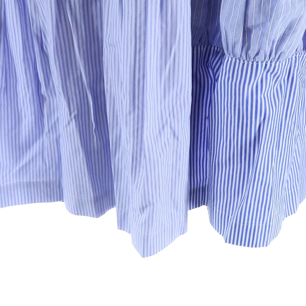 TAO COMME des GARCONS(タオコムデギャルソン) 25SS AD2024 ストライプ イージーフレアロングスカート レディース ブルー/ホワイト TO-S029