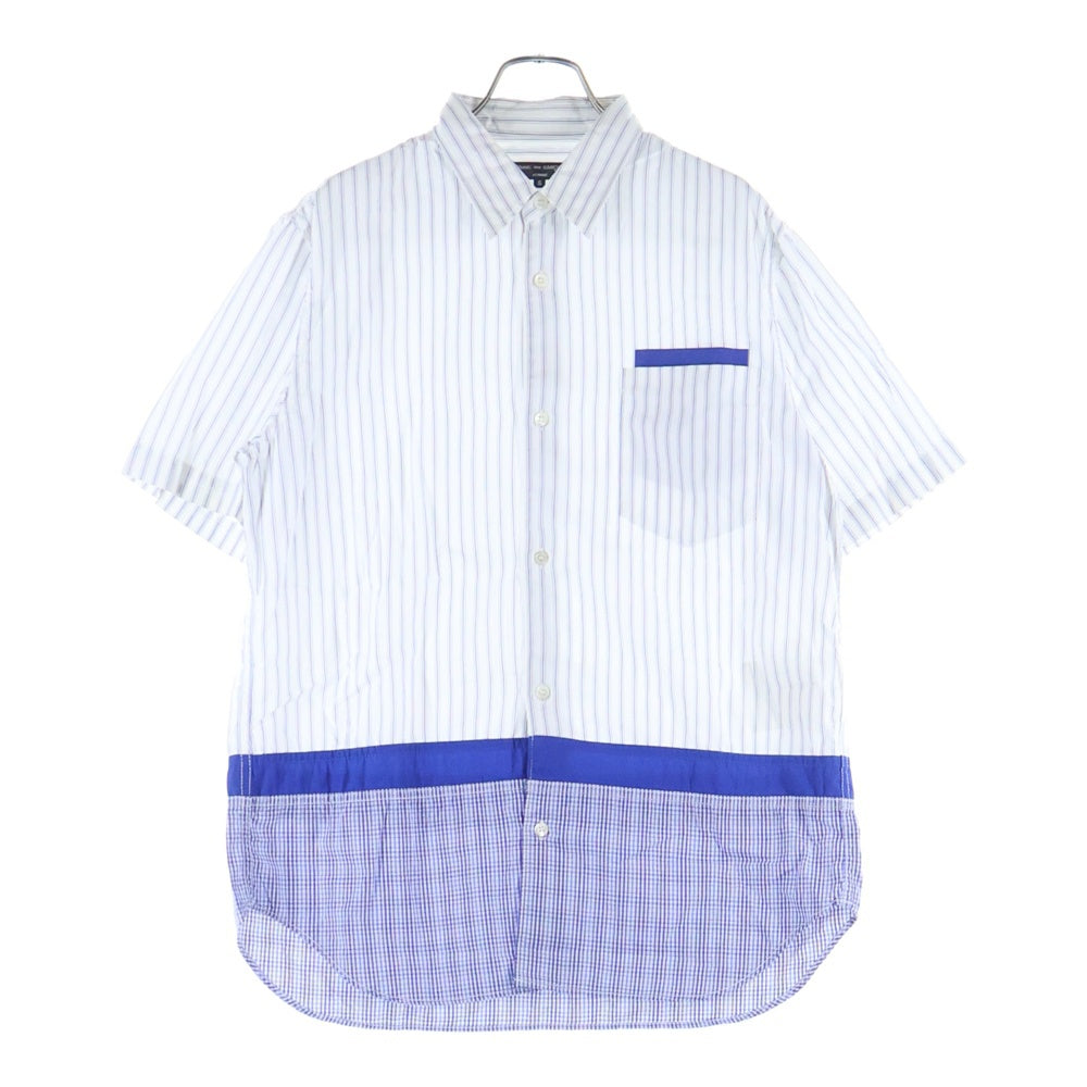 COMME des GARCONS HOMME(コムデギャルソンオム) 21SS AD2020 チェックドッキング ショートスリーブ ストライプシャツ ブルー/ホワイト HG-B032