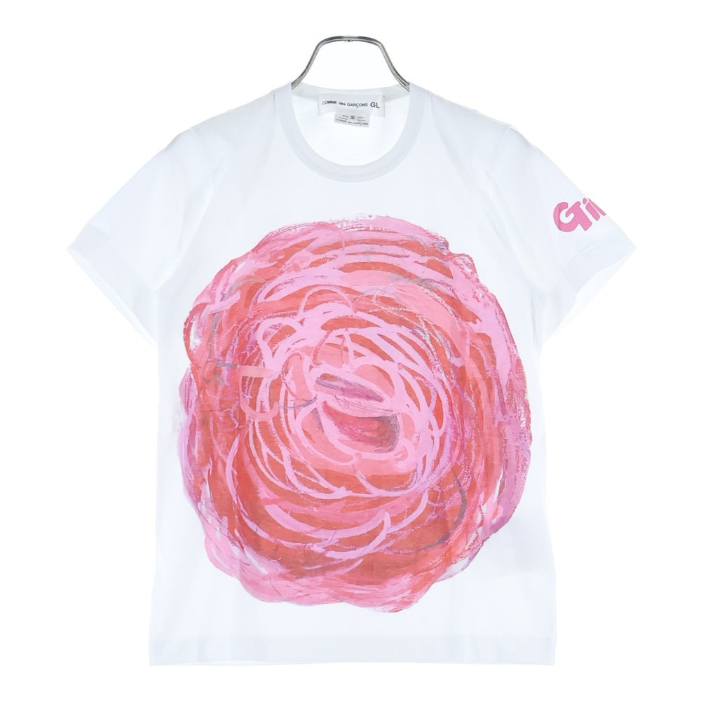 COMME DES GARCONS GIRL(コムデギャルソンガール) 25AW AD2025 吉野マオ 大きな花 クルーネック半袖Tシャツ カットソー レディース ホワイト/ピンク NP-T015