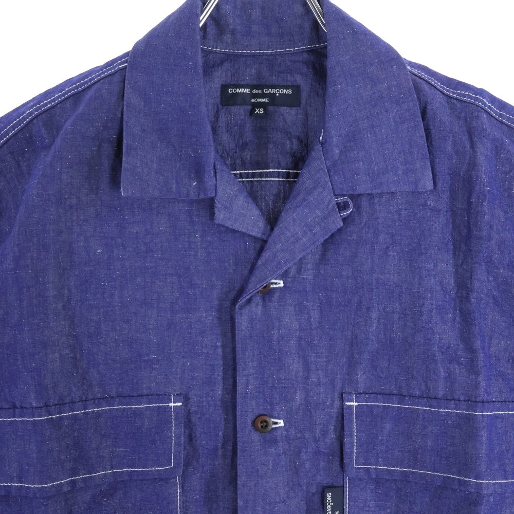 COMME des GARCONS HOMME(コムデギャルソンオム) 22SS AD2021 半袖リネンオープンカラーシャツ インディゴ HI-B024