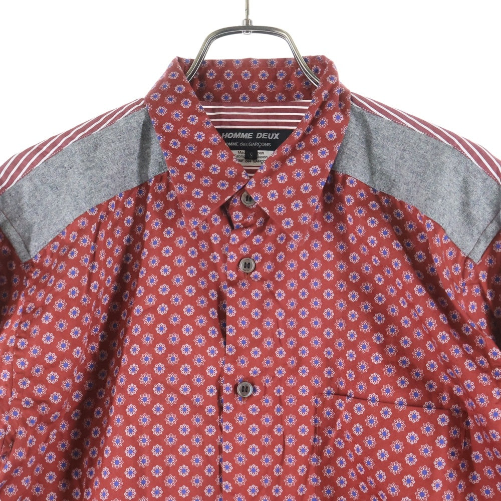 COMME des GARCONS HOMME DEUX(コムデギャルソン オムドゥ) 19AW AD2019 異素材ドッキング 長袖総柄ボタンシャツ レッド DD-B034