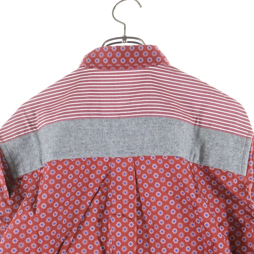 COMME des GARCONS HOMME DEUX(コムデギャルソン オムドゥ) 19AW AD2019 異素材ドッキング 長袖総柄ボタンシャツ レッド DD-B034
