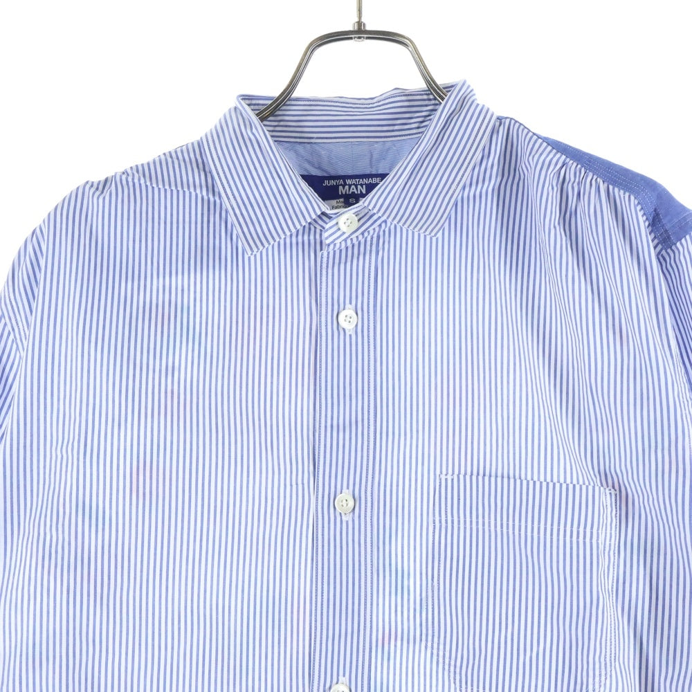 COMME des GARCONS JUNYA WATANABE MAN(コムデギャルソンジュンヤワタナベマン) 22SS AD2021 ページリー 切替 ストライプ 長袖 シャツ ブルー WI-B003