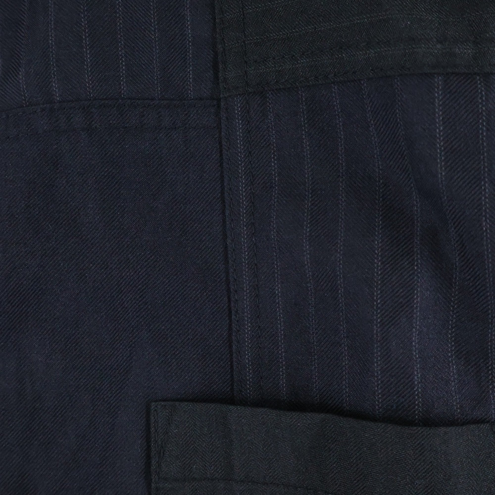 COMME des GARCONS HOMME(コムデギャルソンオム) 23SS AD2022 フロントパッチワーク切替 長袖ストライプシャツ ブラック/ホワイト HK-B016
