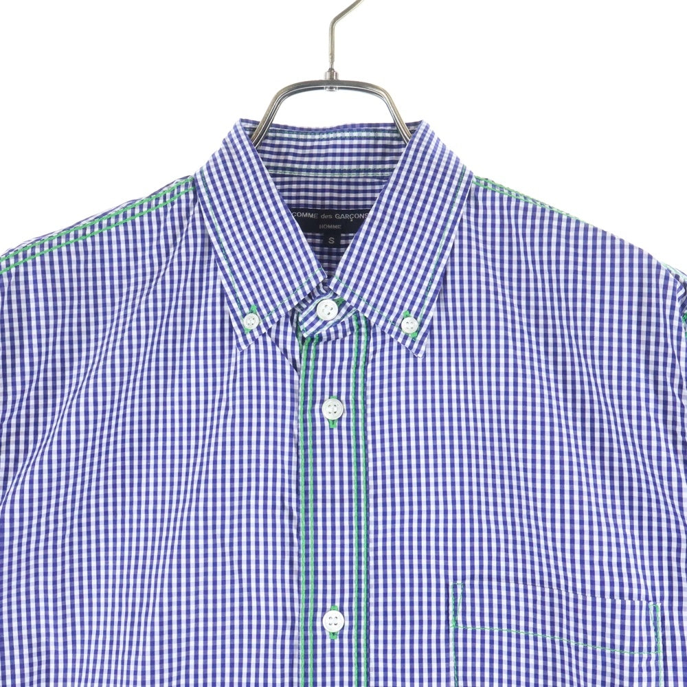 COMME des GARCONS HOMME(コムデギャルソンオム) 20SS AD2019 グリーンステッチ 半袖銀紙チェックシャツ ホワイト/ブルー HE-B032
