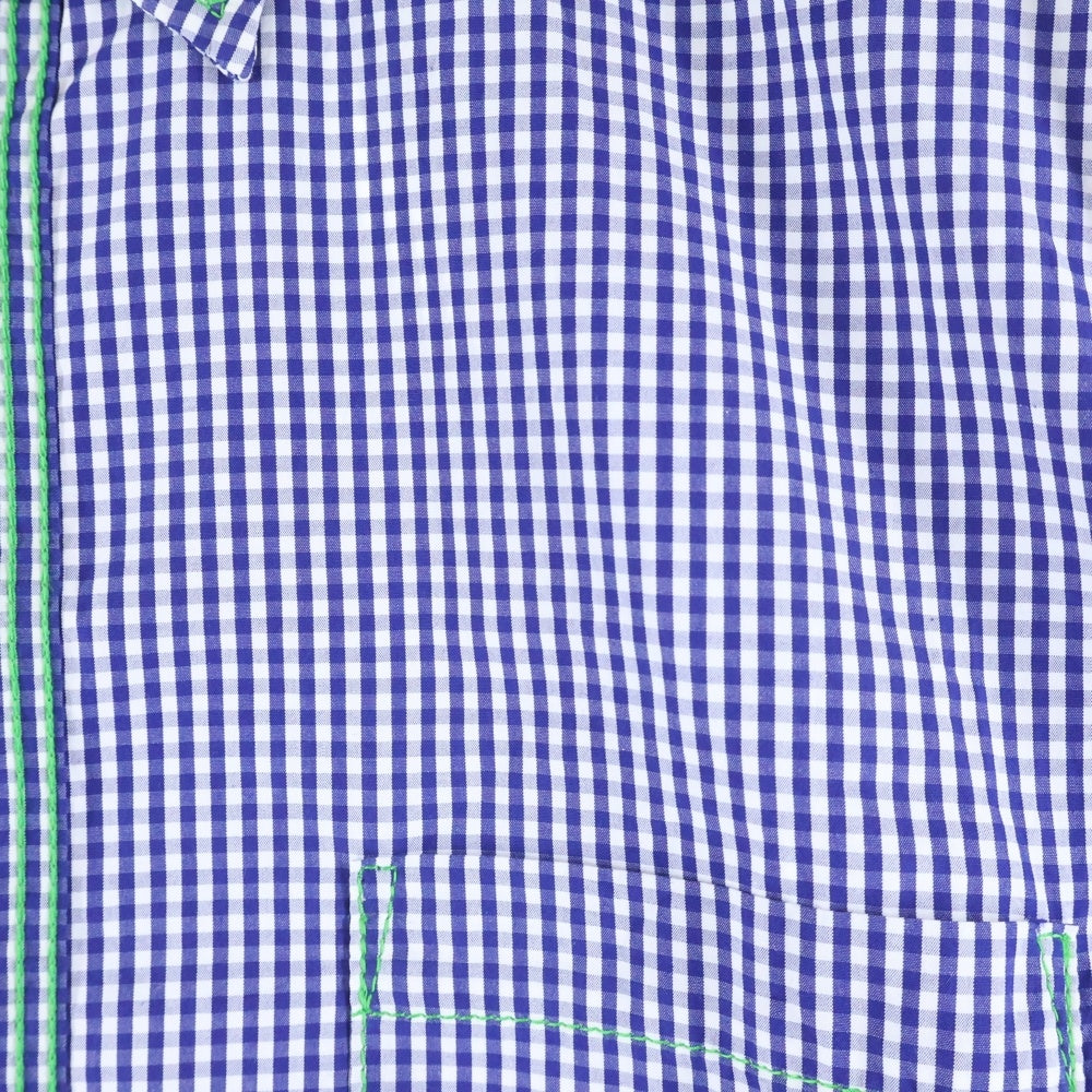 COMME des GARCONS HOMME(コムデギャルソンオム) 20SS AD2019 グリーンステッチ 半袖銀紙チェックシャツ ホワイト/ブルー HE-B032