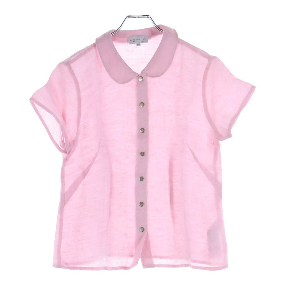 agnes b.(アニエスベー) ラウンドカラー ショートスリーブ リネンシャツ レディース ピンク