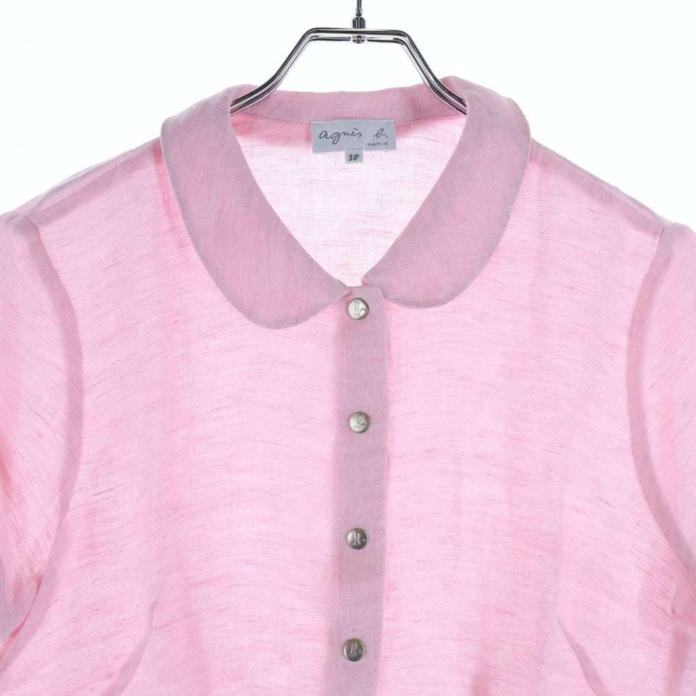 agnes b.(アニエスベー) ラウンドカラー ショートスリーブ リネンシャツ レディース ピンク
