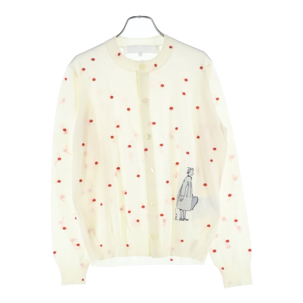 TAO COMME des GARCONS(タオコムデギャルソン) 25SS AD2024 フロント刺繍 ドット柄 ニットカーディガン レディース アイボリー/レッド TO-N011
