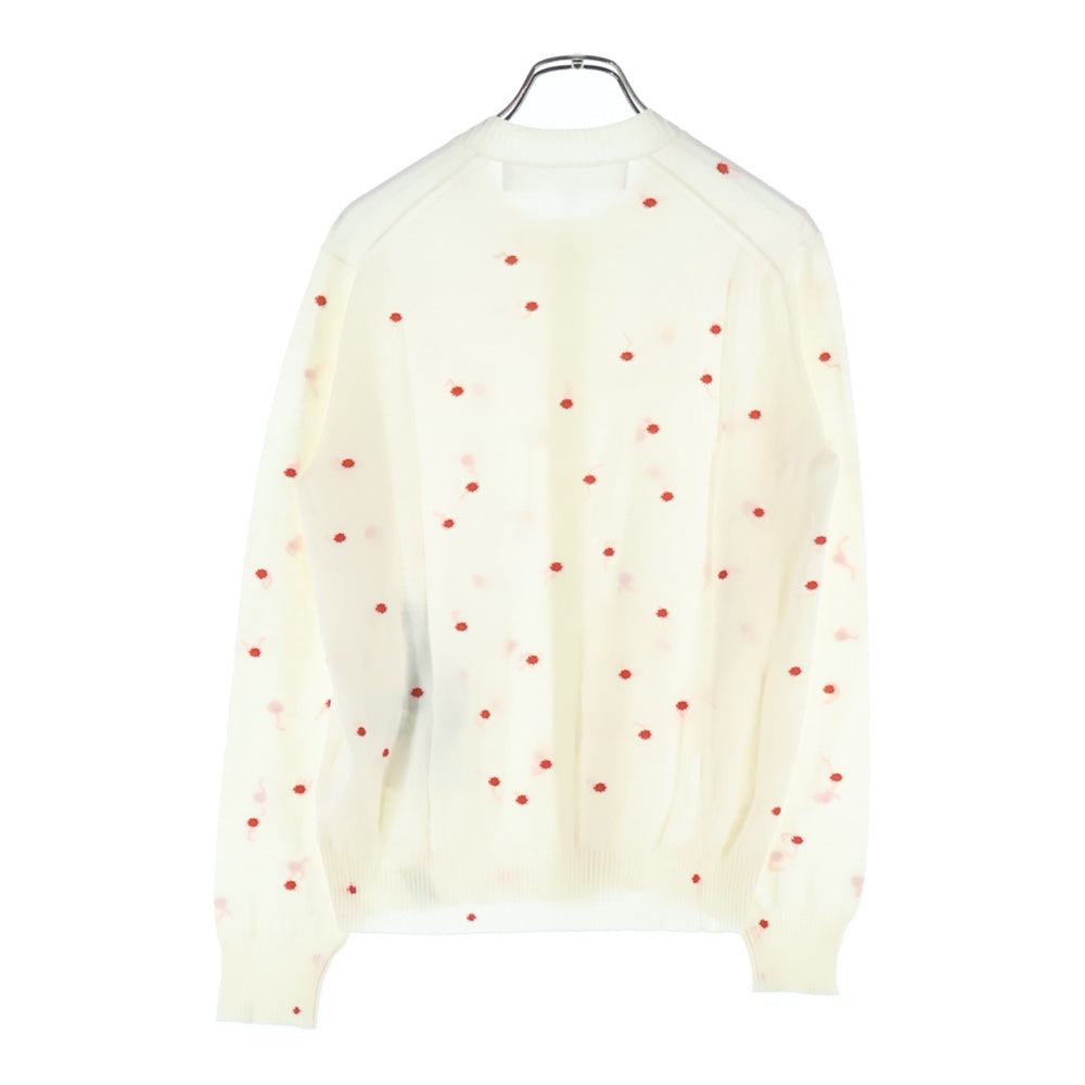 TAO COMME des GARCONS(タオコムデギャルソン) 25SS AD2024 フロント刺繍 ドット柄 ニットカーディガン レディース アイボリー/レッド TO-N011