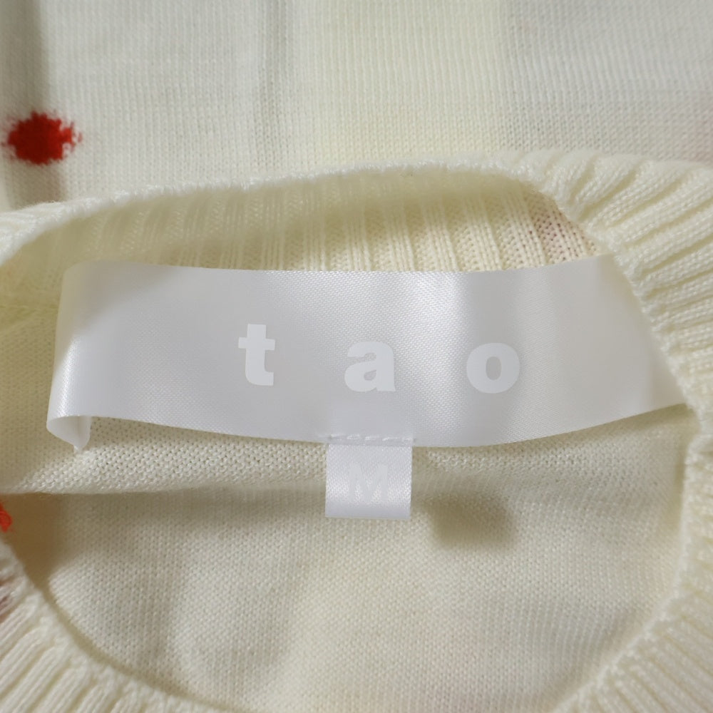 TAO COMME des GARCONS(タオコムデギャルソン) 25SS AD2024 フロント刺繍 ドット柄 ニットカーディガン レディース アイボリー/レッド TO-N011