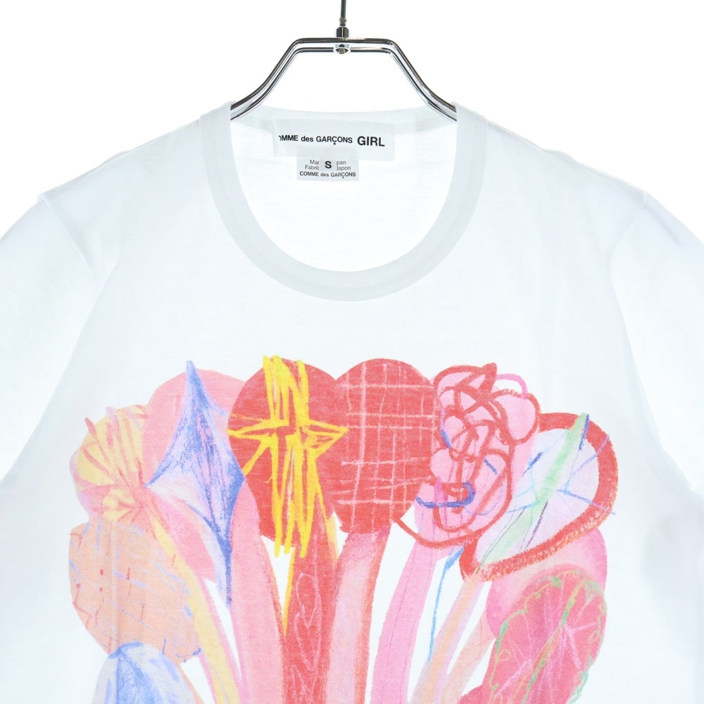 COMME DES GARCONS GIRL(コムデギャルソンガール) 25AW AD2025 吉野マオ 限定 花束 クルーネック半袖Tシャツ カットソー レッド ホワイト/レッド NP-T013 レディース