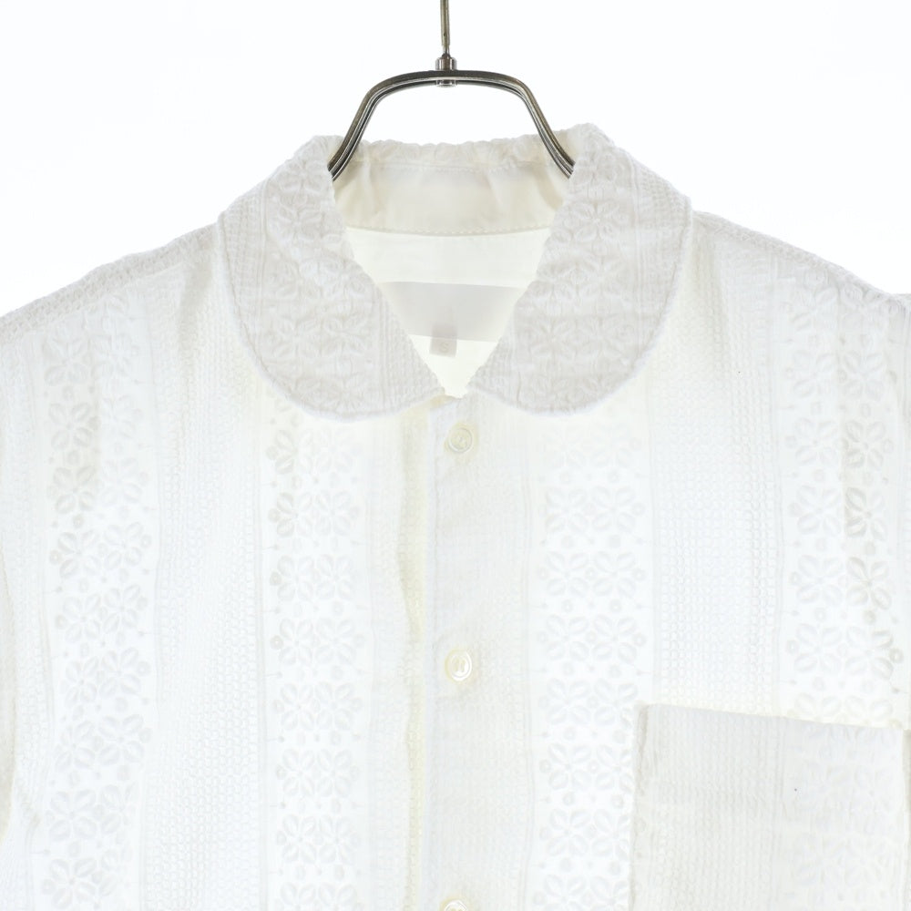 TAO COMME des GARCONS(タオコムデギャルソン) 25SS AD2024 エンブロイダリー ラウンドカラー 半袖シャツ レディース ホワイト TO-B014