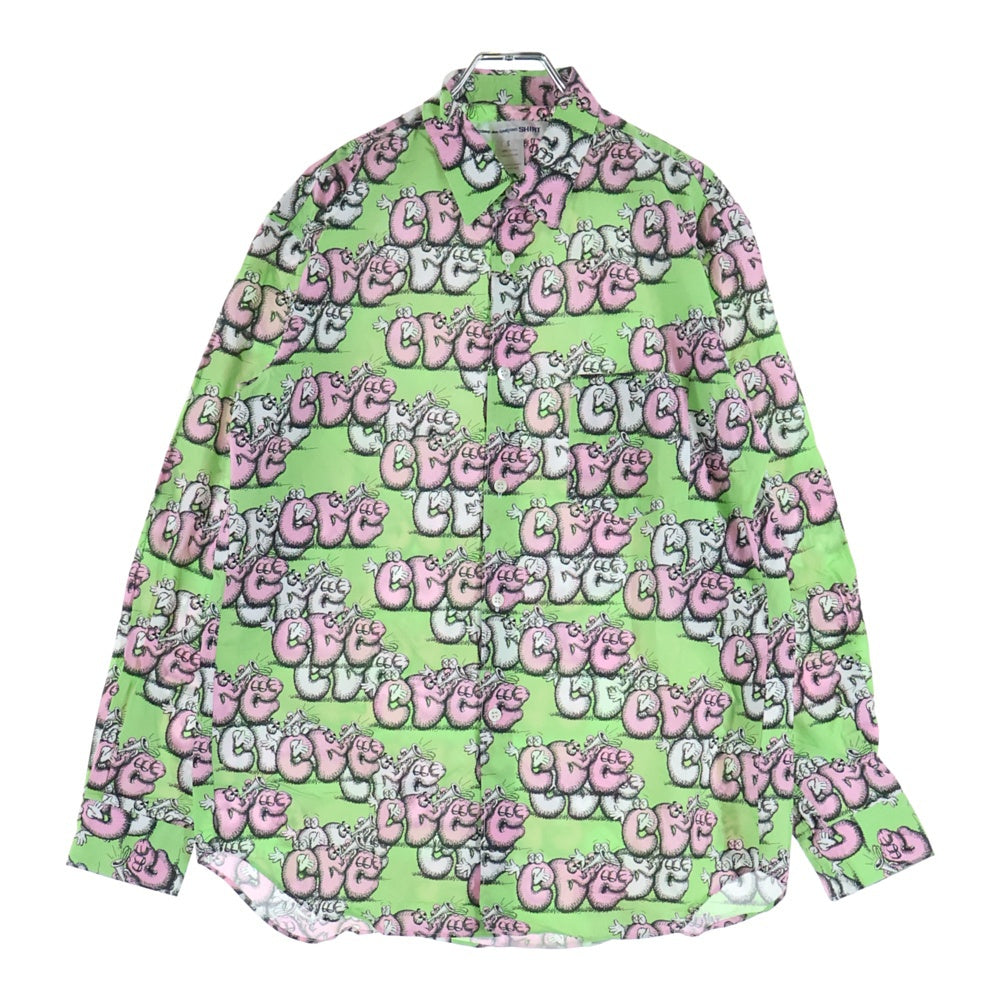 COMME des GARCONS SHIRT(コムデギャルソンシャツ) ×COWS カウズ 総柄 ロングスリーブ コットンシャツ グリーン FH-B033