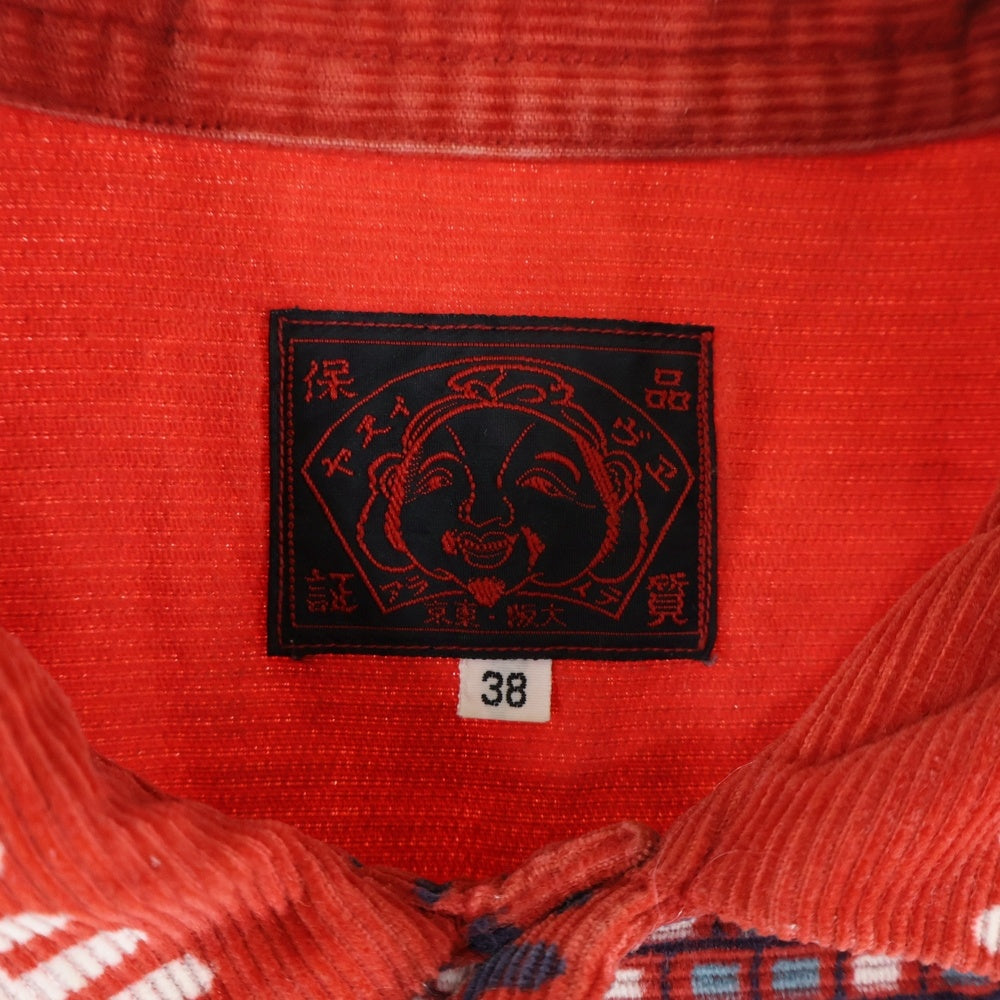 EVISU(エビス) 90S 総柄 コーデュロイ長袖シャツ レッド