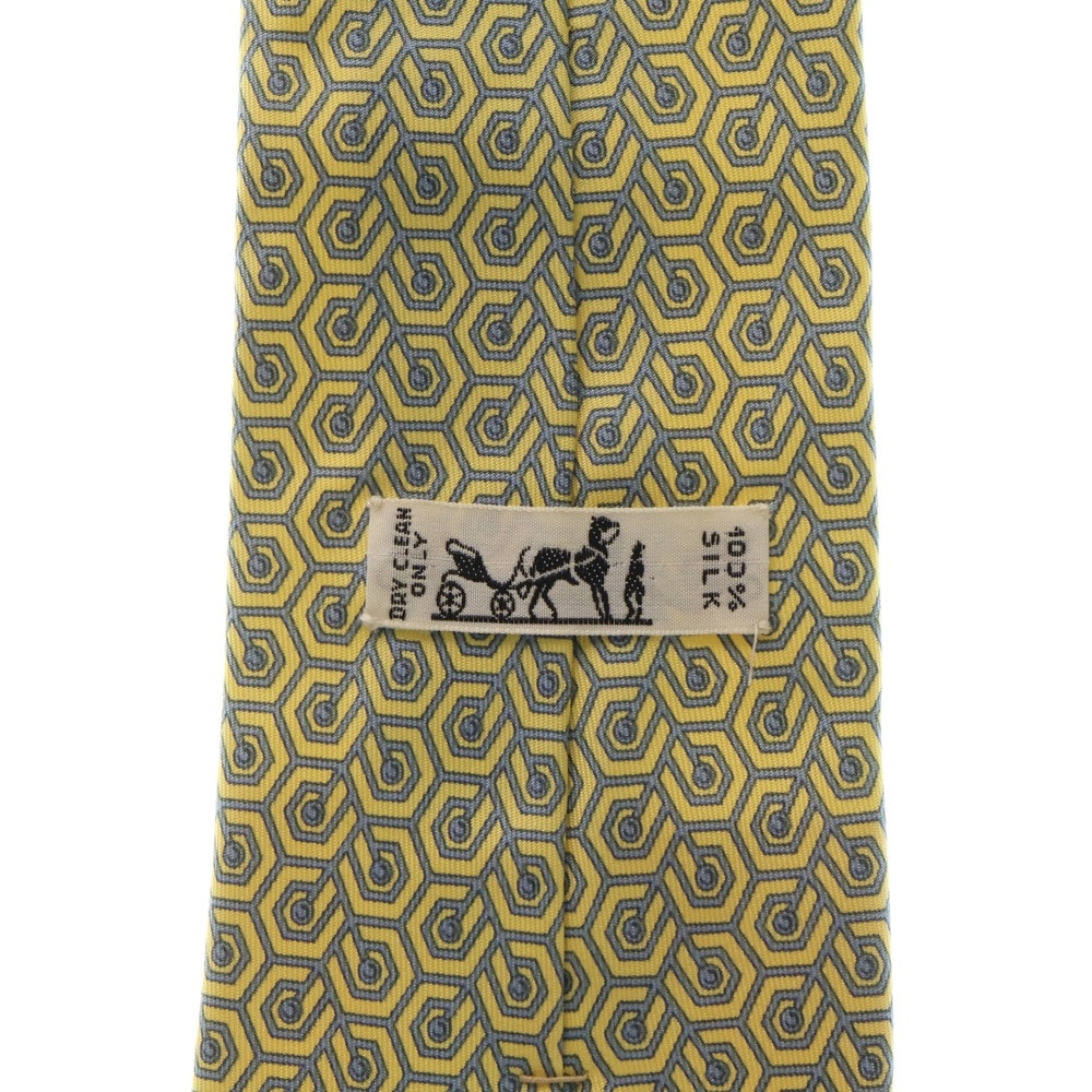 HERMES(エルメス) フランス製 幾何学模様 シルクネクタイ イエロー