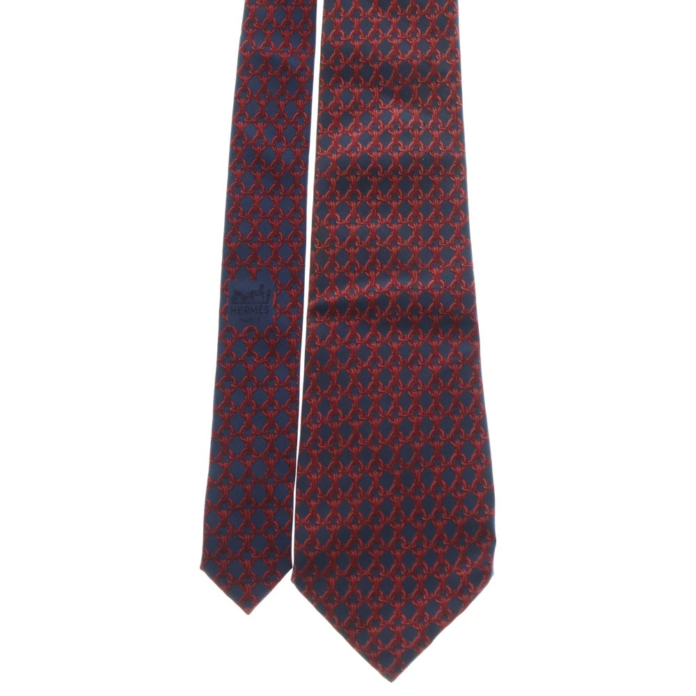 HERMES(エルメス) フランス製 チェーンモチーフ シルクネクタイ レッド