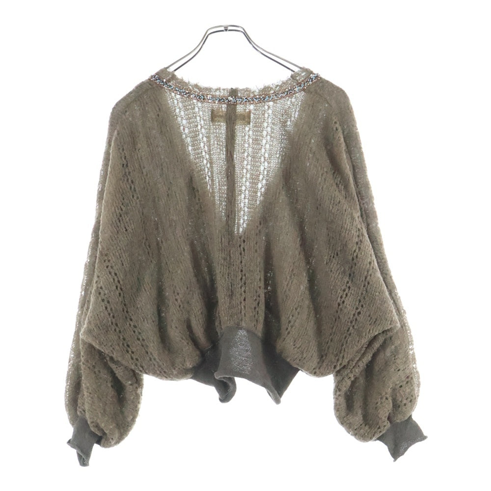 SHARE SPIRIT(シェアスピリット) モヘア混 ビーズ装飾 Vネック ローゲージニット セーター ブラウン レディース KA721