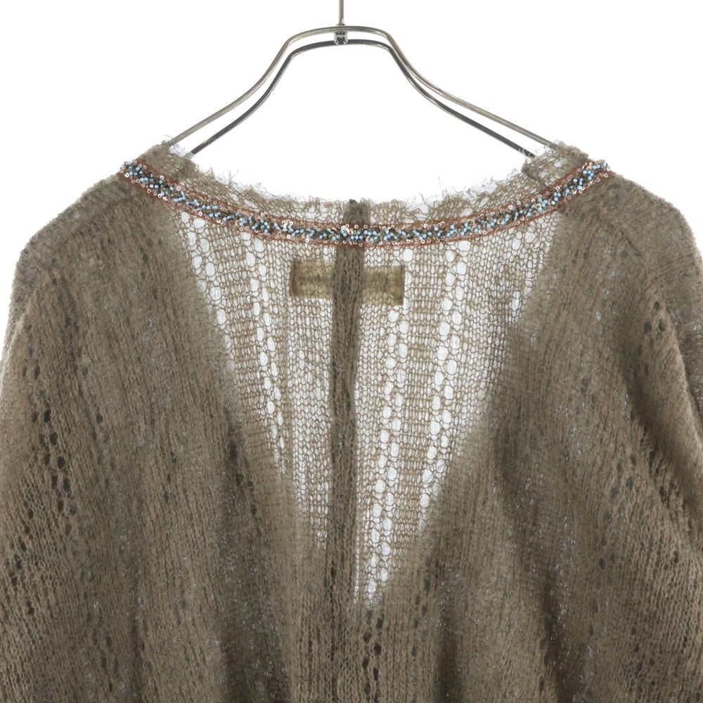 SHARE SPIRIT(シェアスピリット) モヘア混 ビーズ装飾 Vネック ローゲージニット セーター ブラウン レディース KA721