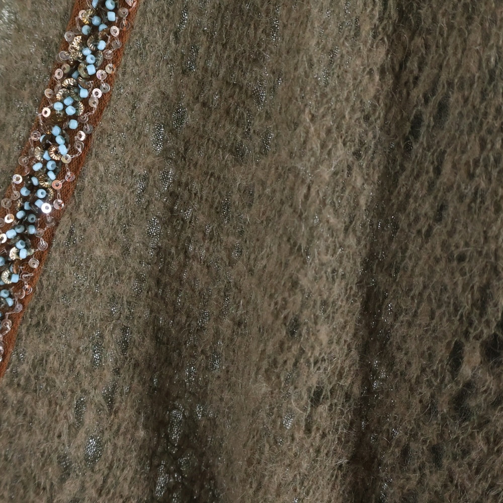 SHARE SPIRIT(シェアスピリット) モヘア混 ビーズ装飾 Vネック ローゲージニット セーター ブラウン レディース KA721