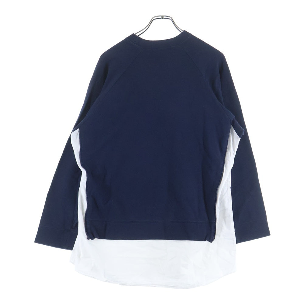 John UNDERCOVER(ジョン アンダーカバー) 19SS シャツドッキングデザイン フロントプリント スウェット トレーナー ネイビー/ホワイト JUW4802