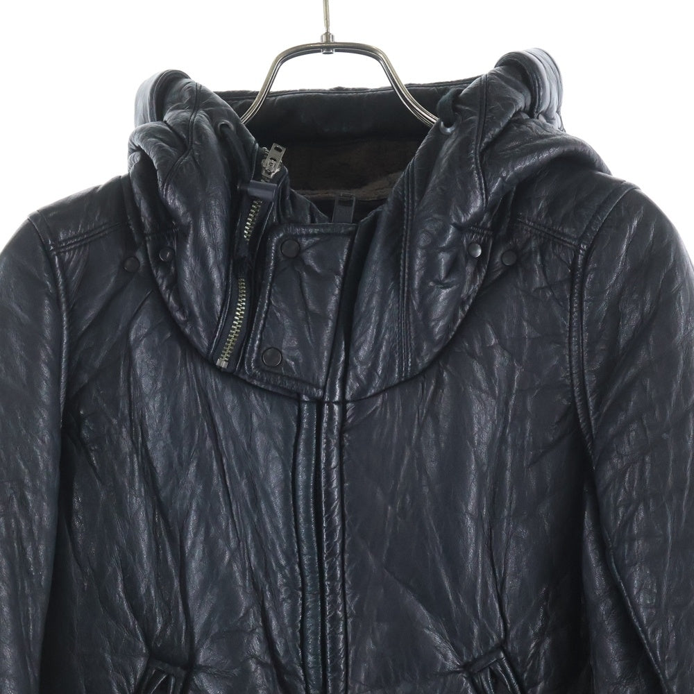 L.G.B.(ルグランブルー) PARKA LE-B ディアスキン ボアライナー レザー ジップアップパーカー ブラック レディース