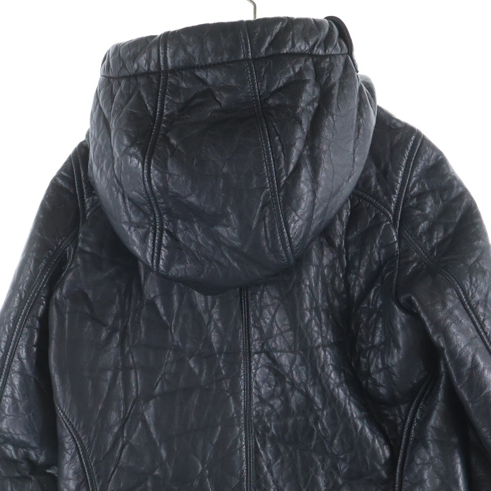 L.G.B.(ルグランブルー) PARKA LE-B ディアスキン ボアライナー レザー ジップアップパーカー ブラック レディース