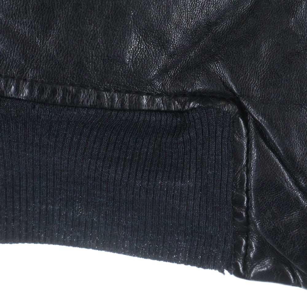 SHARE SPIRIT(シェアスピリット) 裾リブニットデザイン ジップアップ レザージャケット ブラック レディース FA819