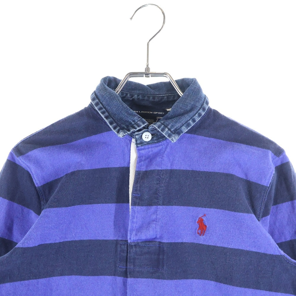 RALPH LAUREN SPORT(ラルフローレン スポーツ) デニムカラー ロゴエンブロイダリー ボーダー 長袖ポロシャツ マルチカラー